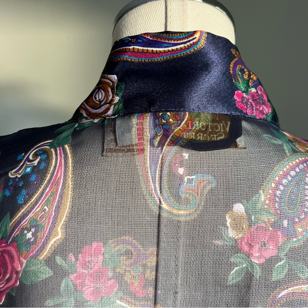 Vintage Victoria’s Secret Gold Label Robe Kimono Floral Paisley Blue Red OS Chic - Picture 12 of 16